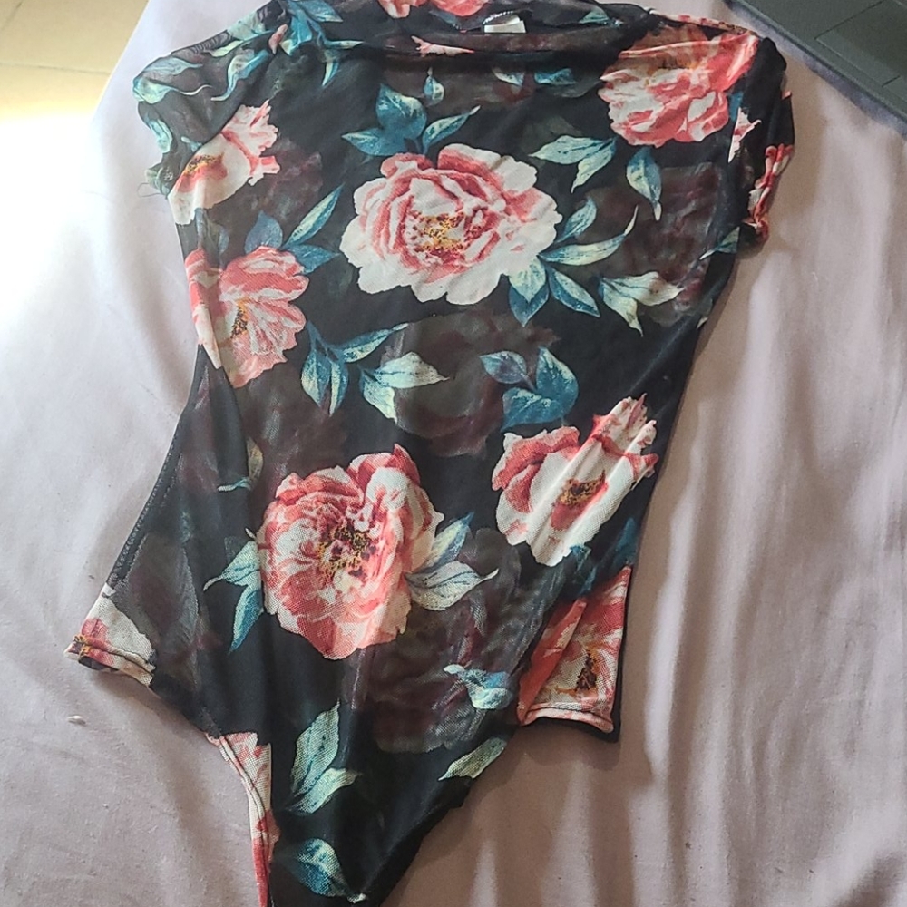 Floral one piece suit see through
